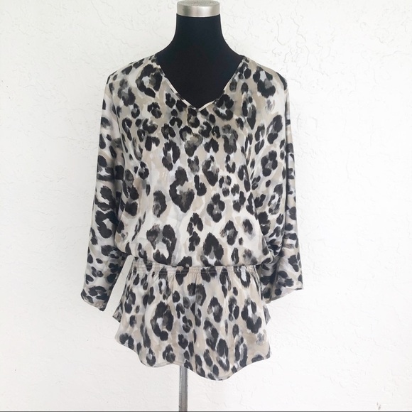 Chico’s Satin V Neck Leopard Drop Waist Tunic Oversized Chico’s 0 Women’s small - Picture 1 of 6